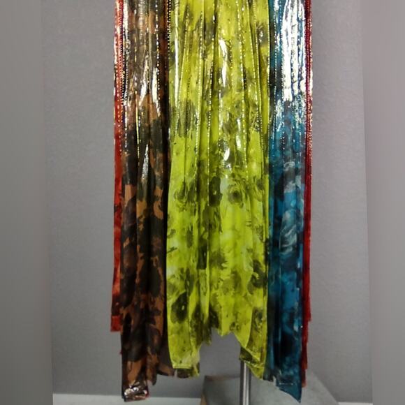 ALICE + OLIVIA Mertie Mock Neck Pleated Silk-Blend Maxi Striped Dress Size 8 - Picture 14 of 16